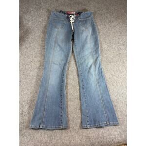 VTG Lazer Jeans Flare Jeans Womens Blue Lace Up Low Rise Denim Y2K Bratz Size 3